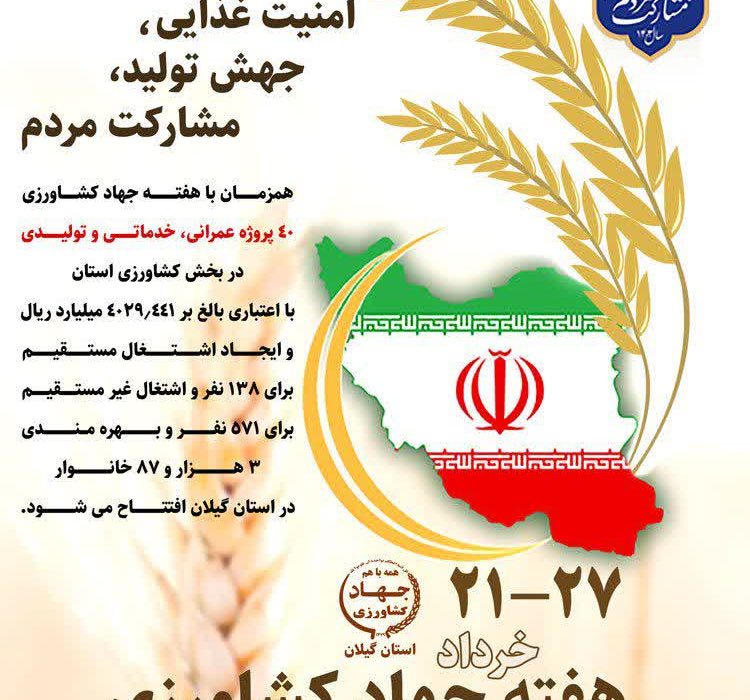 ۴۰ پروژه بخش کشاورزی در گیلان افتتاح می شود