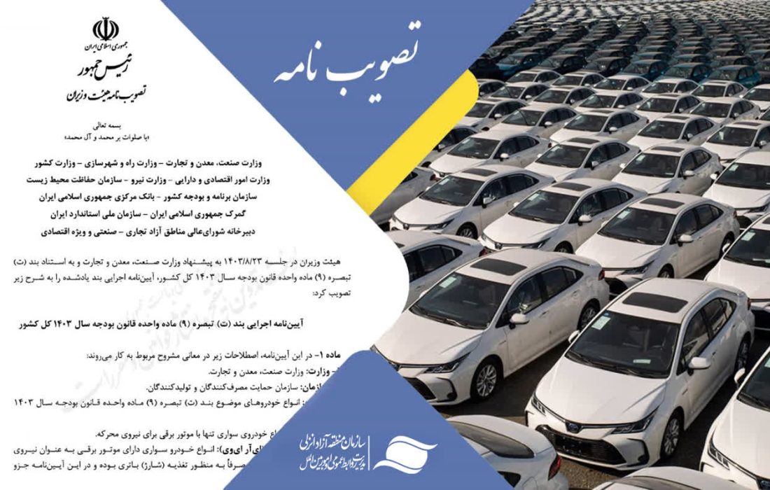 خبر خوب؛ واردات انواع خودروهای برقی و هیبریدی نو و كاركرده توسط اشخاص حقیقی و حقوقی به مناطق آزاد، آزاد شد