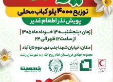 توزیع ۴,۰۰۰ پرس غذای محلی (پلوکباب) در پویش نذر اطعام غدیر به ارزش ۴۰ میلیارد ریال