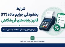مدیرکل امور مالیاتی گیلان: فرصت بهره‌مندی از بخشودگی جرایم ماده (۲۲) قانون پایانه‌های فروشگاهی برای مؤدیان دوره‌های زمستان ۱۴۰۲ تا زمستان ۱۴۰۳