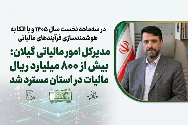 در سهماهه نخست سال ۱۴۰۵ و با اتکا به هوشمندسازی فرآیندهای مالیاتی؛ مدیرکل امور مالیاتی گیلان: بیش از ۸۰۰ میلیارد ریال مالیات در استان مسترد شد
